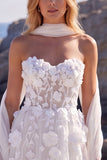 Corset fleuri en tulle blanc décolleté cœur A-Line robe de mariée longue avec appliqués