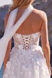 Corset fleuri en tulle blanc décolleté cœur A-Line robe de mariée longue avec appliqués