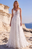 Corset fleuri appliqué en tulle blanc, robe longue de mariée ligne A