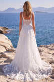 Corset fleuri appliqué en tulle blanc, robe longue de mariée ligne A