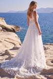 Corset fleuri appliqué en tulle blanc, robe longue de mariée ligne A