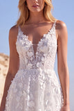 Corset fleuri appliqué en tulle blanc, robe longue de mariée ligne A