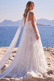 Corset blanc en tulle floral ligne A à encolure cœur, longue robe de mariée avec appliqués