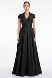 Robe noire en V à col en V à perles appliquées en A, robe de la mère de la mariée avec manches bonnets