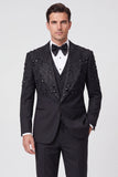 Costumes de bal pour hommes à revers châle noir 3 pièces avec un bouton et perles