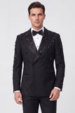 Costumes de bal pour hommes en revers double boutonnage noir à double boutonnage avec perles