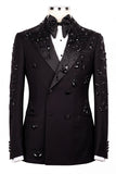 Costumes de bal pour hommes en revers double boutonnage noir à double boutonnage avec perles