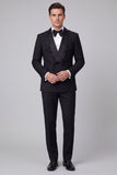 Costumes de bal pour hommes en revers châle noirs à perles à double boutonnage