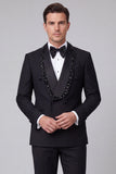 Costumes de bal pour hommes en revers châle noirs à perles à double boutonnage