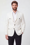 Veste veste blanche à boutonnage simple à revers encochez pour hommes