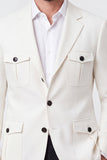 Veste veste blanche à boutonnage simple à revers encochez pour hommes