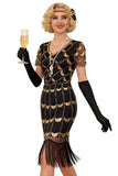 Verte dorée à col en V à manches courtes transparentes, paillettes, robe moulante des années 1920 avec frange