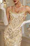 Robe Bodycon Midi des années 1920 Sequins Scintillants avec ourlet à franges