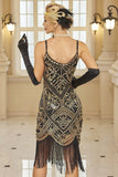 Robe Bodycon Midi des années 1920 Sequins Scintillants avec ourlet à franges