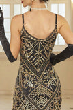 Robe Bodycon Midi des années 1920 Sequins Scintillants avec ourlet à franges