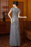 Manches flottantes grises grises scintillantes Fourreau Longue robe des années 1920 avec paillettes