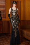 Robe longue vintage à paillettes scintillantes de Great Gatsby Flapper des années 1920