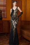 Robe longue vintage à paillettes scintillantes de Great Gatsby Flapper des années 1920