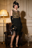Robe de fête Great Gatsby des années 1920 brodée en flapper dorée