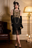 Robe de fête Great Gatsby des années 1920 brodée en flapper dorée