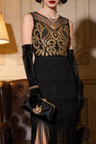 Robe de fête Great Gatsby des années 1920 brodée en flapper dorée