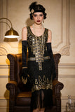 Robe de fête vintage à paillettes en or noir Great Gatsby des années 1920