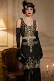 Robe de fête vintage à paillettes en or noir Great Gatsby des années 1920