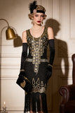 Robe de fête vintage à paillettes en or noir Great Gatsby des années 1920