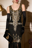 Robe de fête vintage à paillettes en or noir Great Gatsby des années 1920