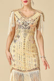 Robe des années 1920, bodycon épouse émouvante à col en V scintillante