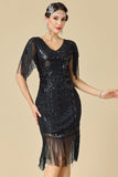 Robe des années 1920, bodycon épouse émouvante à col en V scintillante