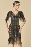 Robe des années 1920, bodycon épouse émouvante à col en V scintillante