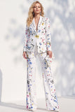 Costume blanc deux pièces à revers en pointe avec pantalon, costume de bal pour femmes