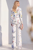 Costume blanc deux pièces à revers en pointe avec pantalon, costume de bal pour femmes