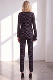 Deux pièces à pois avec pantalon et revers en pointe, costume de mariée avec nœud papillon