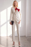 Deux pièces à pois avec pantalon et revers en pointe, costume de mariée avec nœud papillon