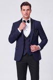 Costumes de bal pour hommes à revers châle rouge 3 pièces et un bouton,
