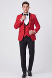 Costumes de bal pour hommes à revers châle rouge 3 pièces et un bouton,