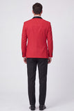 Costumes de bal pour hommes à revers châle rouge 3 pièces et un bouton,