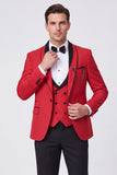 Costumes de bal pour hommes à revers châle rouge 3 pièces et un bouton,