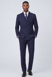 Costumes de bal pour hommes en châle bleu marine en deux pièces à un bouton,