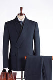 Costumes de bal pour hommes en châle bleu marine en deux pièces à un bouton,