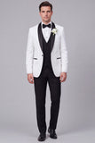 Costumes de mariage homme en châle 3 pièces, revers, bleu à un bouton,