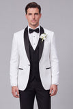 Costumes de mariage homme en châle 3 pièces, revers, bleu à un bouton,