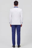 Costumes de mariage homme en châle 3 pièces, revers, bleu à un bouton,