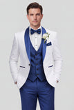 Costumes de mariage homme en châle 3 pièces, revers, bleu à un bouton,