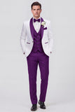 Costumes de mariage homme en châle 3 pièces, revers, bleu à un bouton,