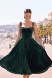 Corset vert foncé A-line plissé à larges bretelles midi
