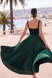 Corset vert foncé A-line plissé à larges bretelles midi