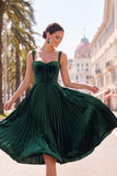 Corset vert foncé A-line plissé à larges bretelles midi